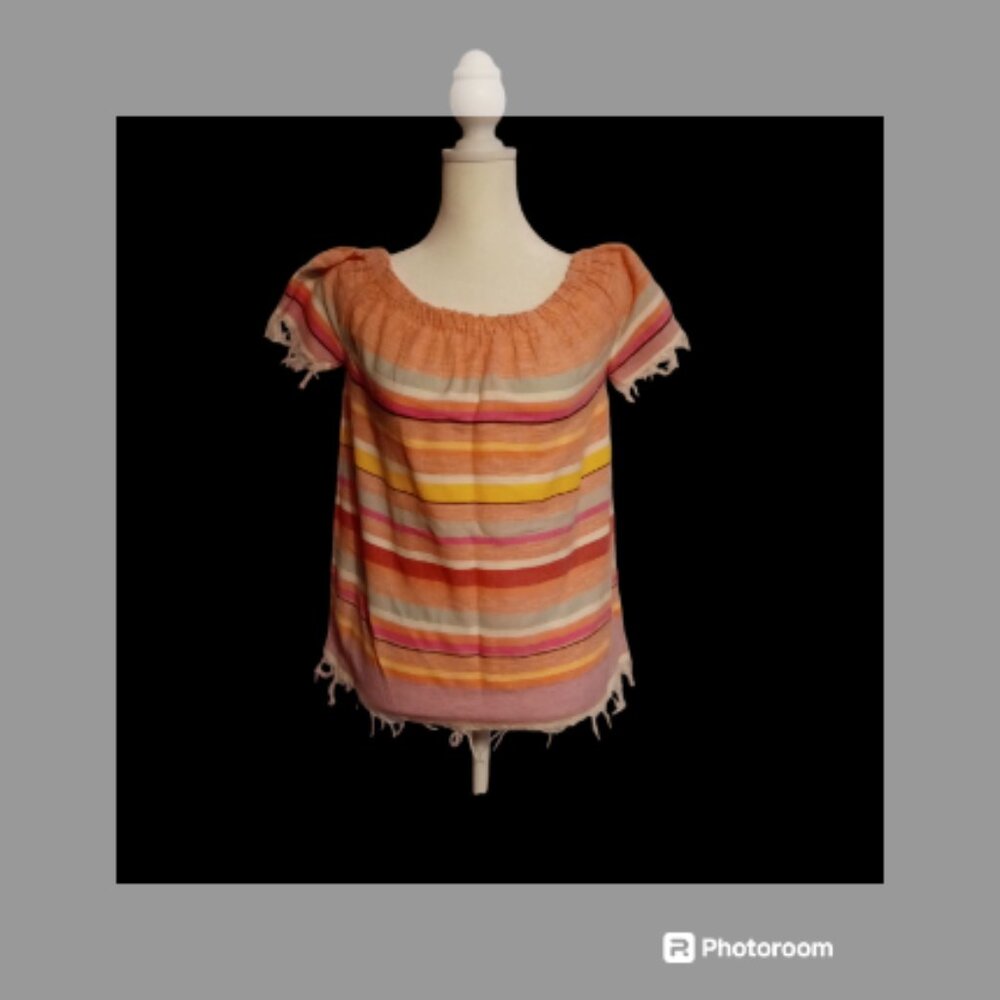 Lemlem Striped Strips with Fringe and Ruffles Bateau Neckline Top